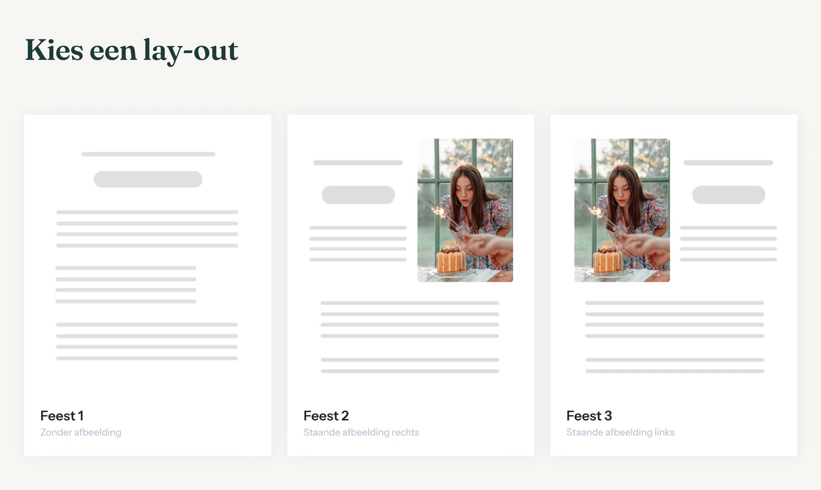 Het scherm Kies een lay-out met voorbeelden van de lay-outs