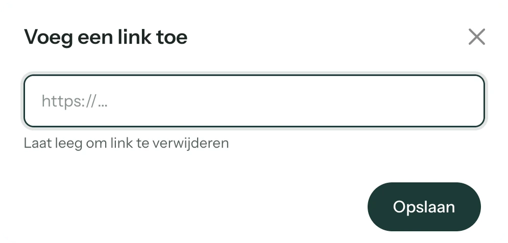 Het venster Voeg een link toe met een invulveld voor het adres en de knop Opslaan