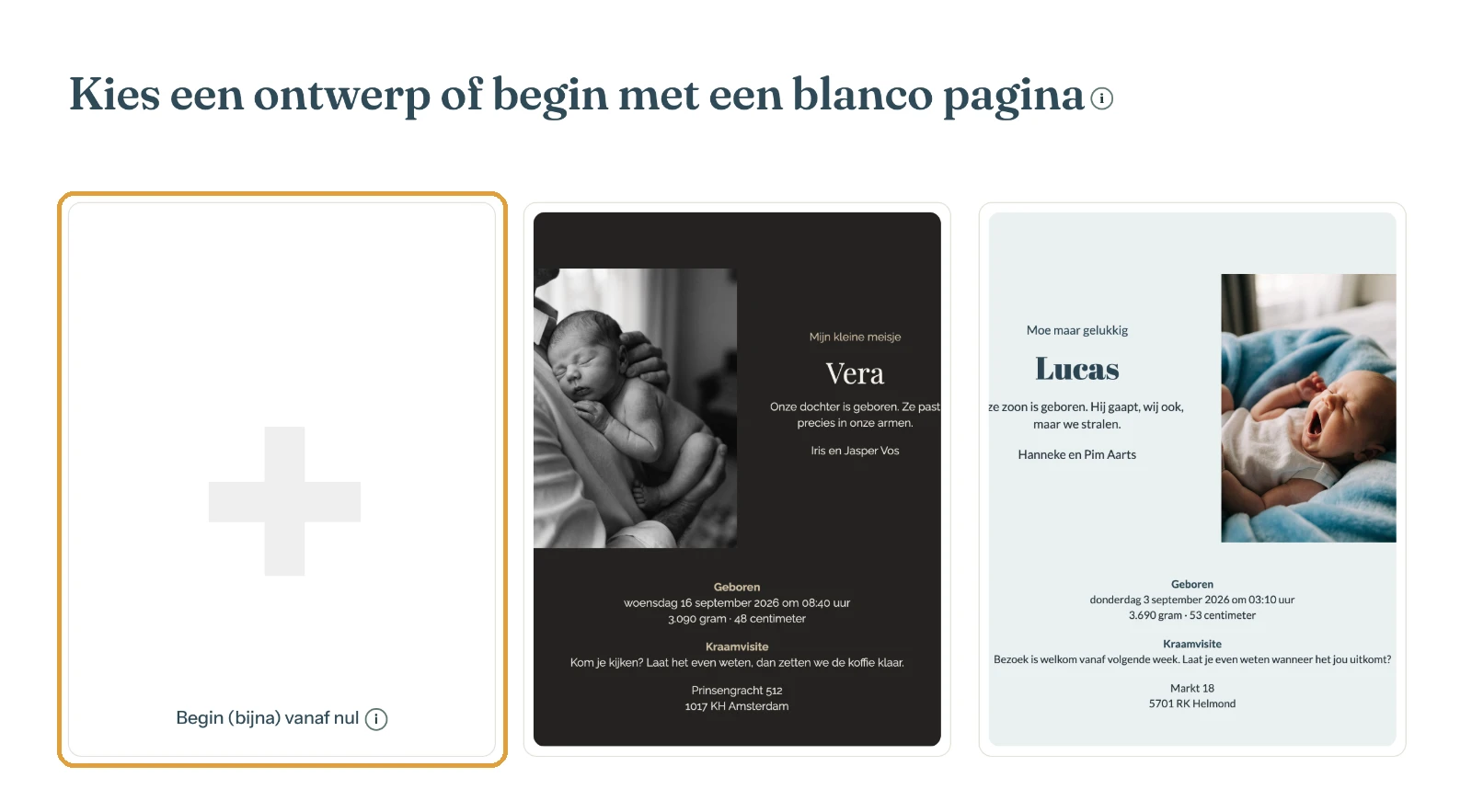 Kant-en-klare ontwerpen, met links het vak Begin (bijna) vanaf nul