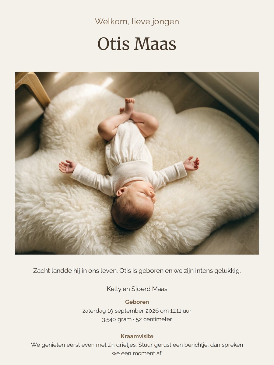 Digitaal geboortekaartje met babyfoto
