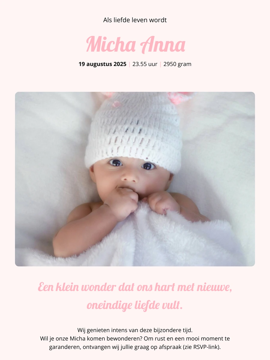 Lief online geboortekaartje in zachtroze