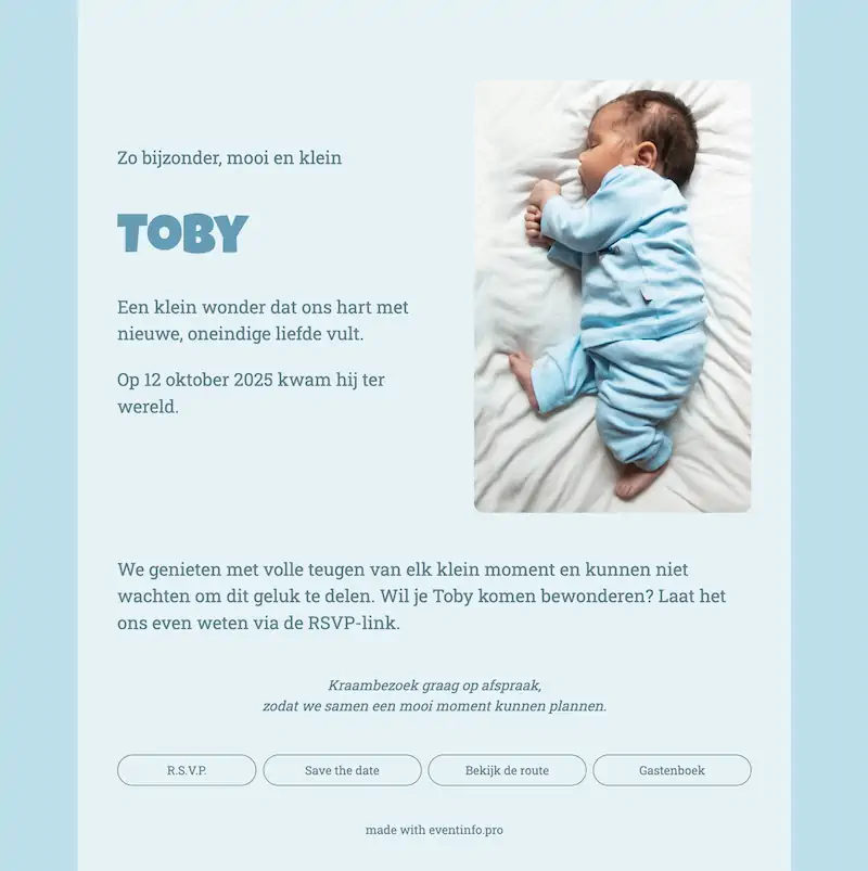 Lief online geboortekaartje in zachte tinten