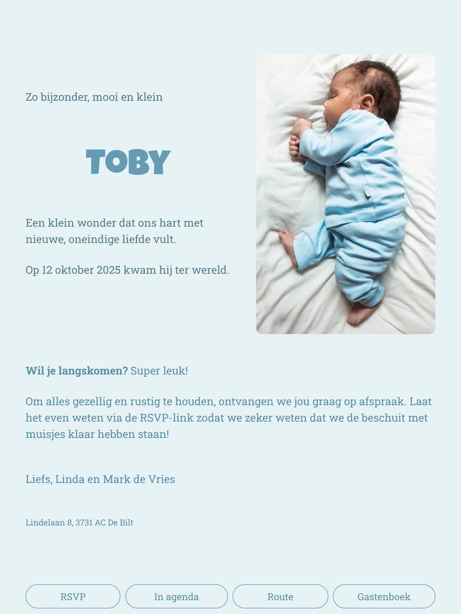 Lief online geboortekaartje in zachte tinten