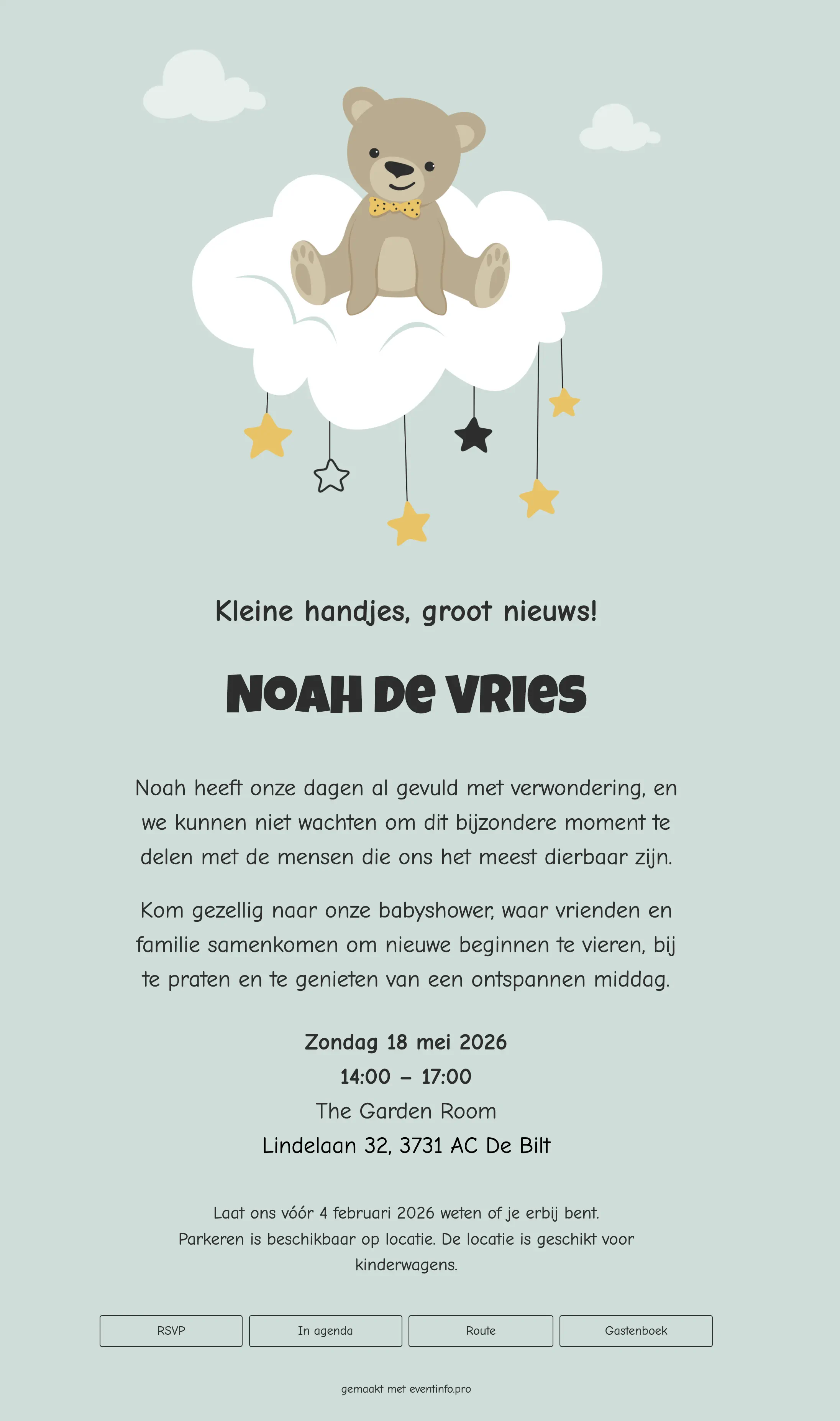 Rustig online geboortekaartje in zachte tinten