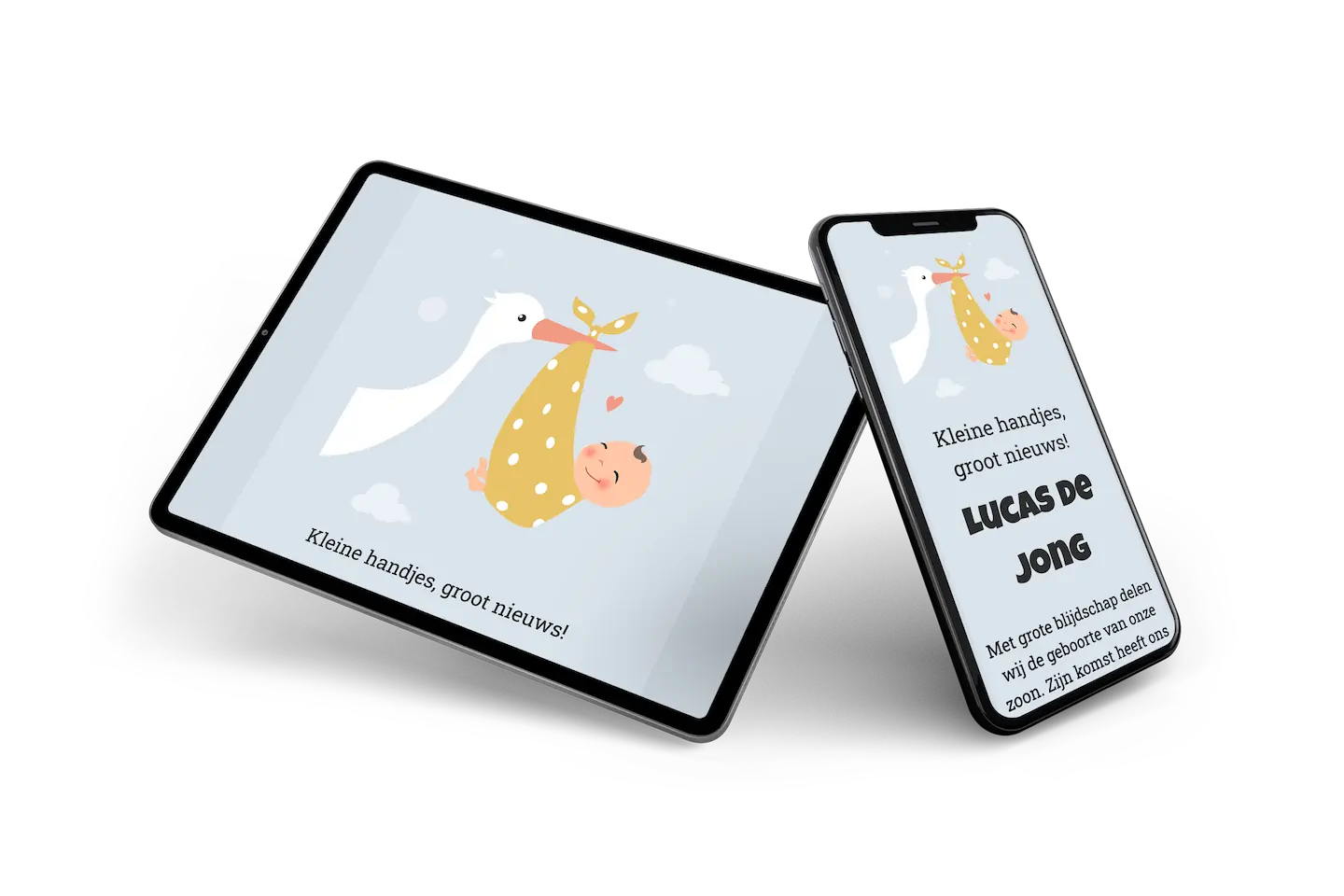 Klassiek online geboortekaartje met een ooievaar &ndash; voorbeeld 2