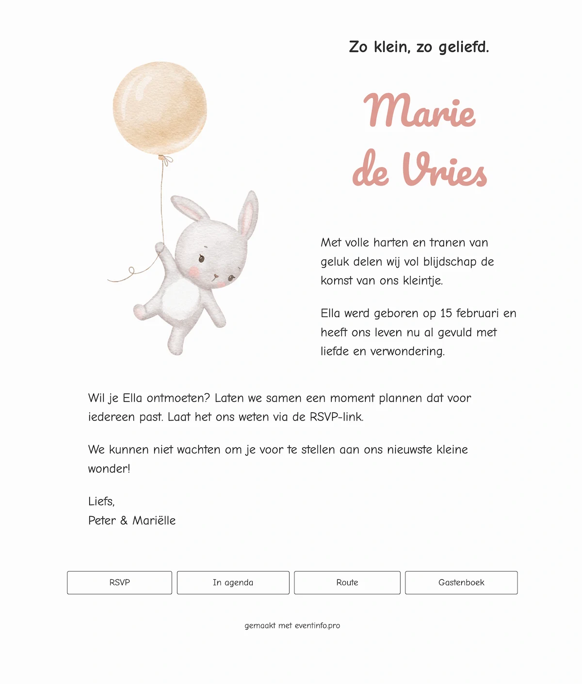 Stuur een zachtrode digitale geboortekaart