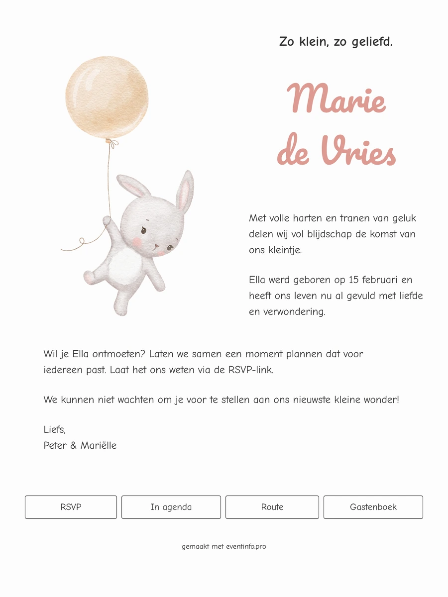 Online geboortekaartje in zacht rood