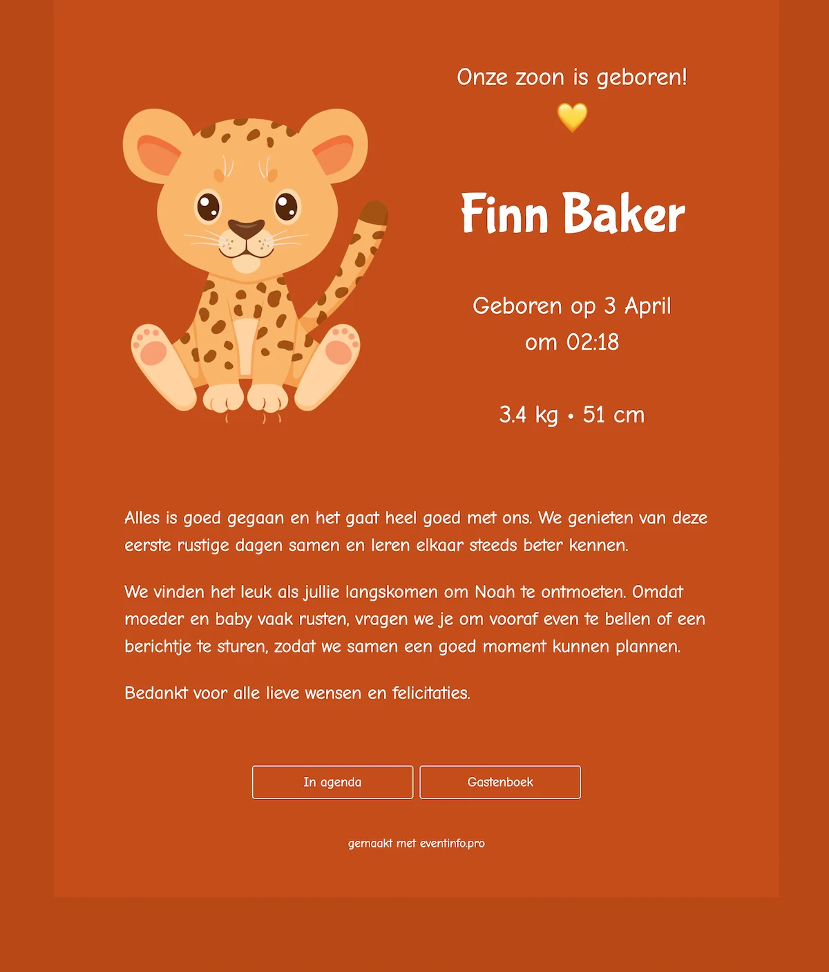 Vrolijk online geboortekaartje met panterprint